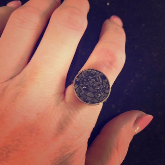 Diana Warner Jewelry - Black Raw Diamond Chips/ flat circle design/ Ring